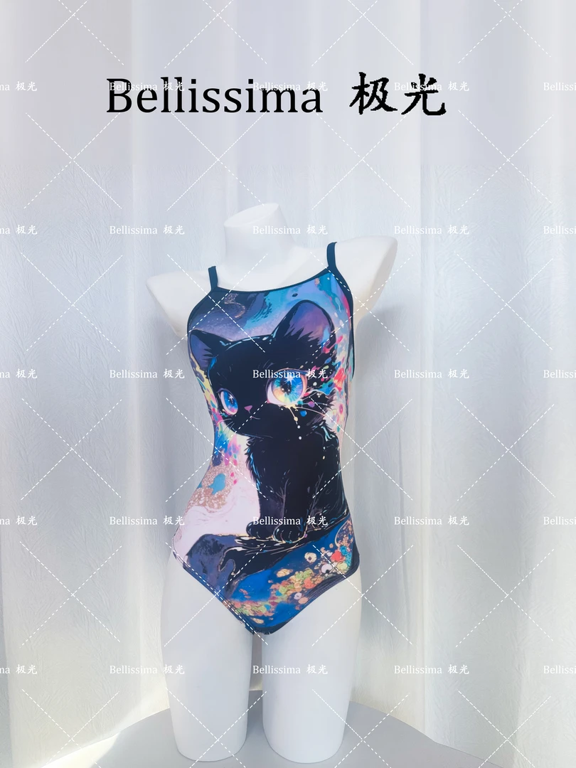 BEllissima【黑夜精灵】专业竞速泳衣女遮肉显瘦-固定杯-中开叉