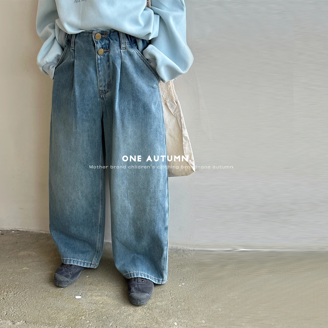 现货「UNO AUTUNNO」【青花瓷】水洗牛仔女中大童直筒牛仔裤CP91