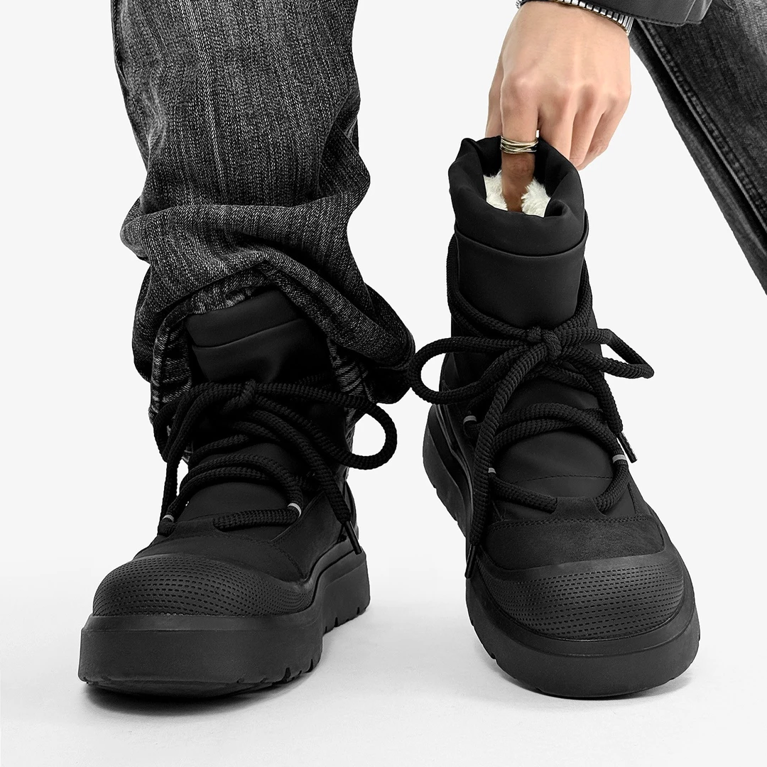 冬季中帮马丁靴男加绒加厚工装鞋东北面包棉鞋情侣防滑保暖雪地靴