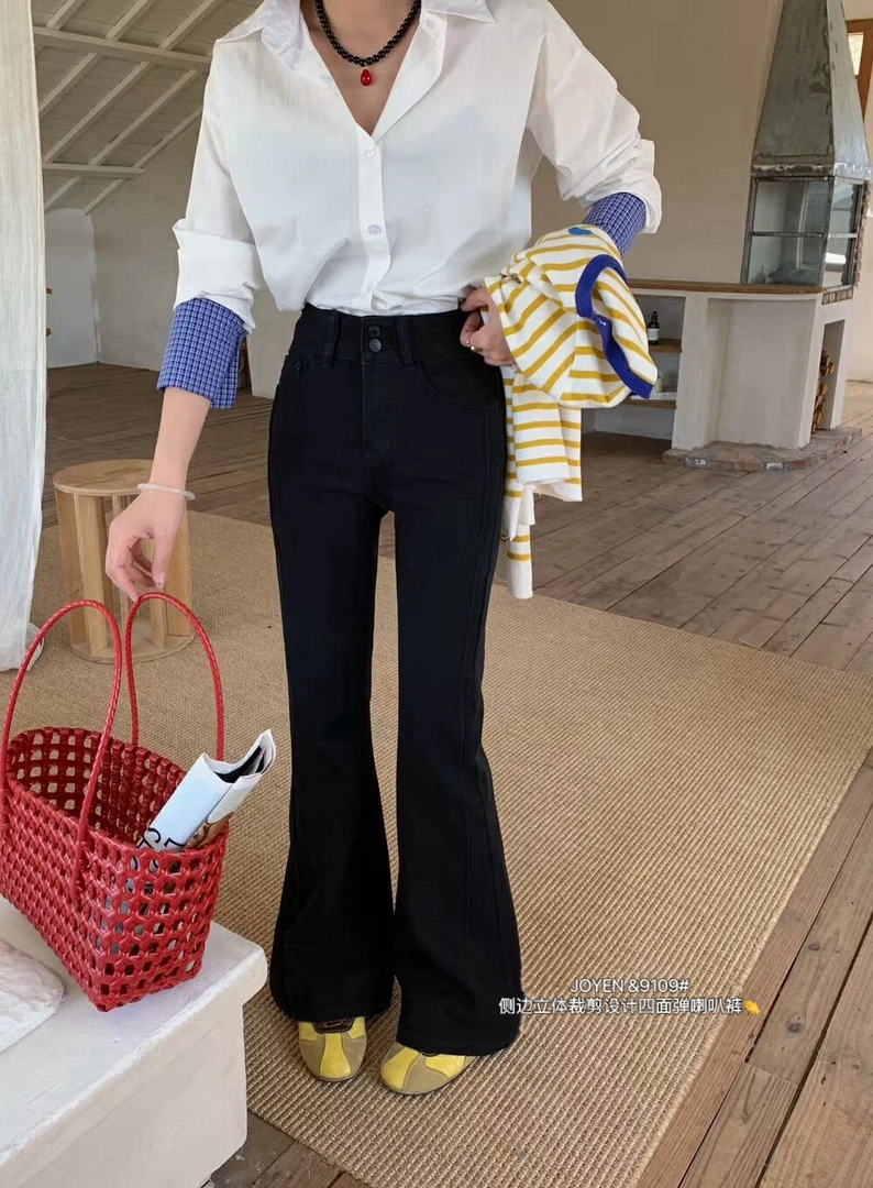 9109女装侧边立体裁剪四面弹喇叭裤2025款 (裤长98)