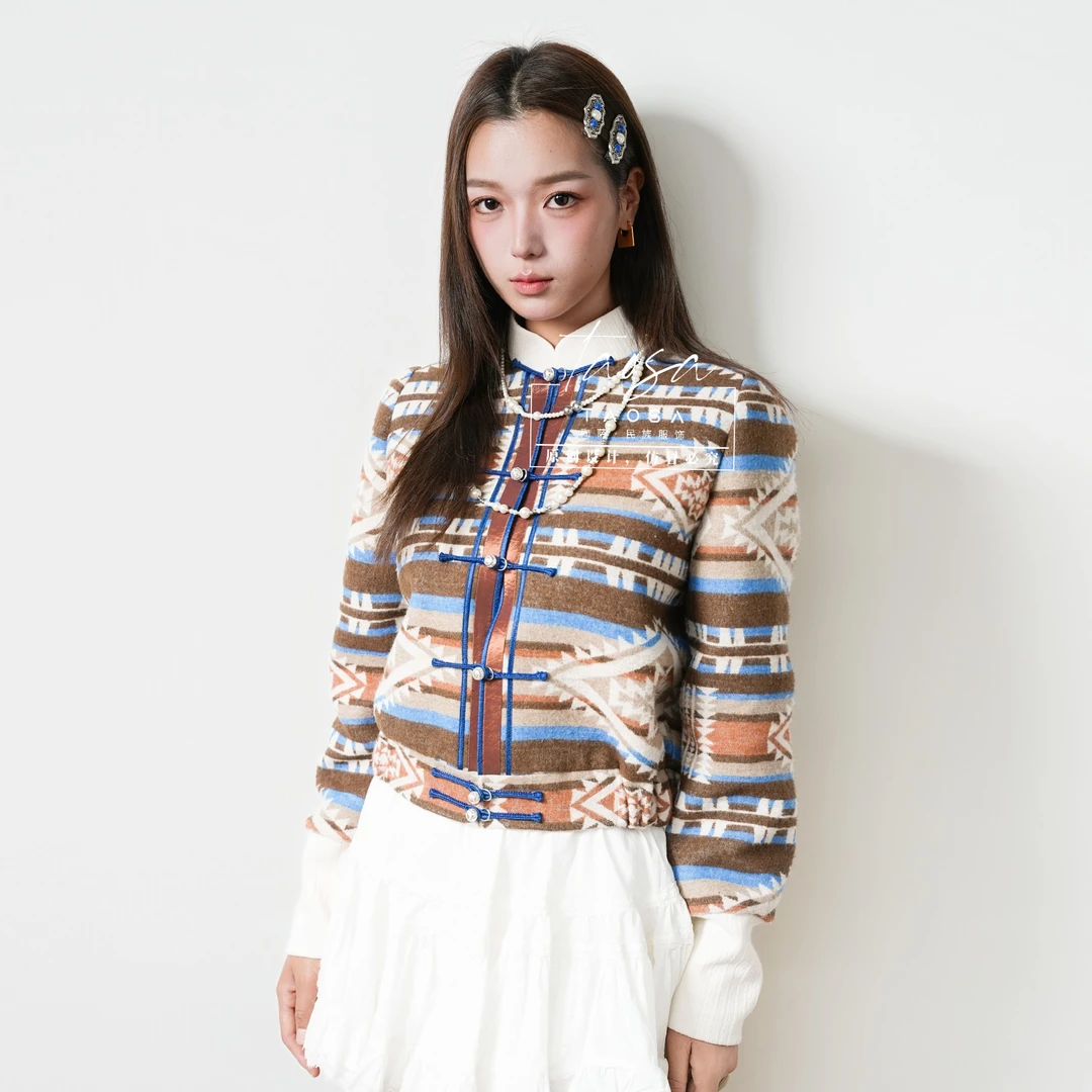 【陶萨】W018-印第安针织花纹民族风外套 陶萨上衣女外套长袖复古
