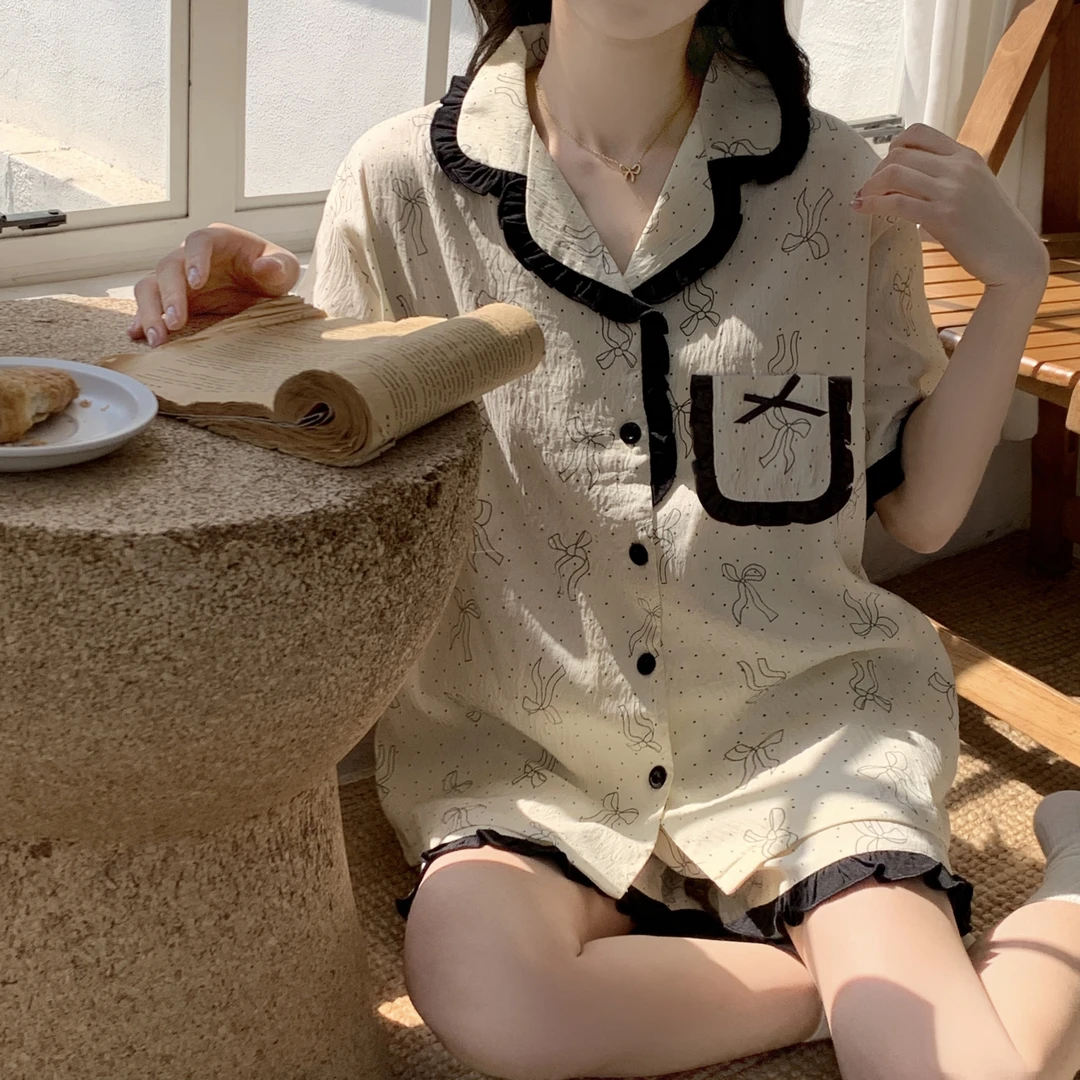 云朵棉睡衣女夏季2025新款短袖短裤花朵甜美开衫可外穿家居服套装