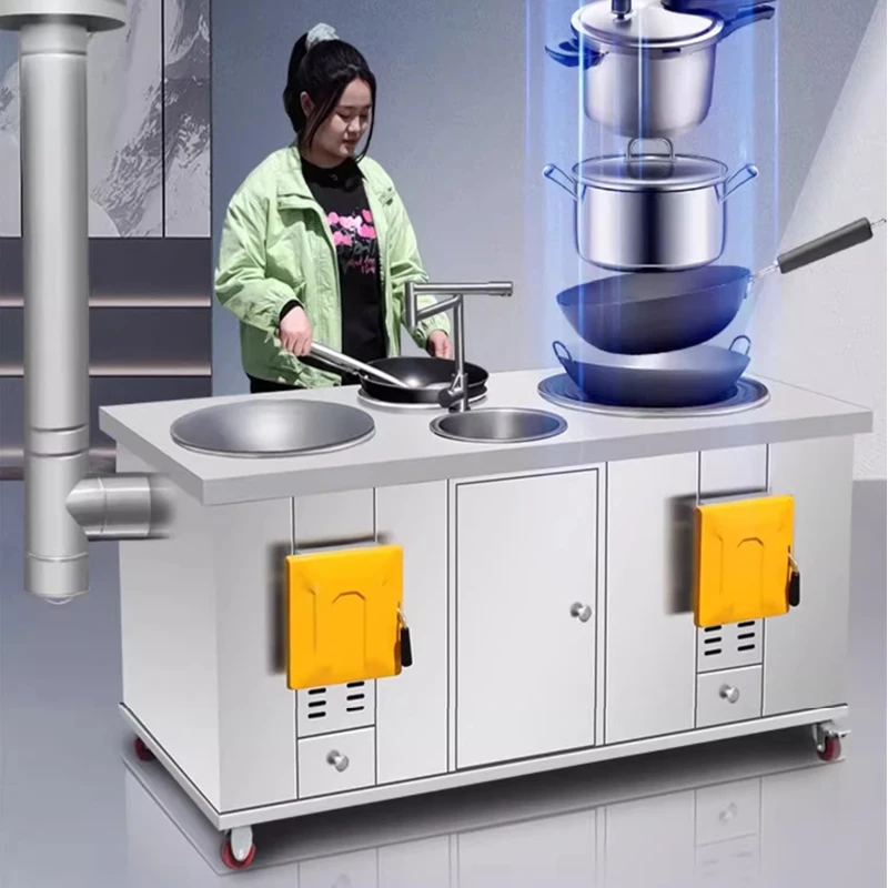 送货上门高端304加厚不锈钢柴火灶新款农村家用庭院双灶带水池