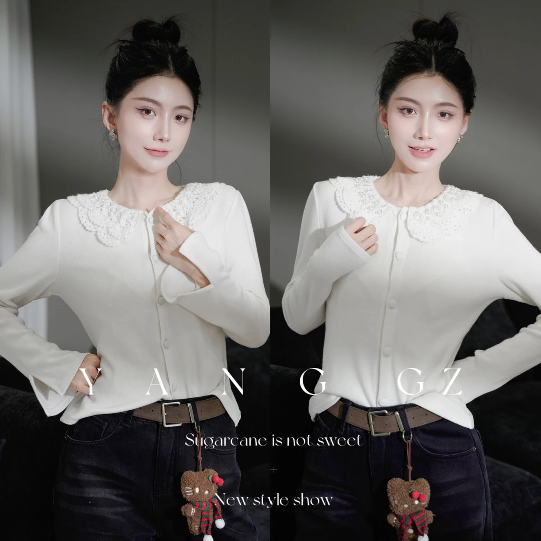 YANG GZ【繁花之境】新中式微泡泡袖修身针织打底女 GZ5153TS602605