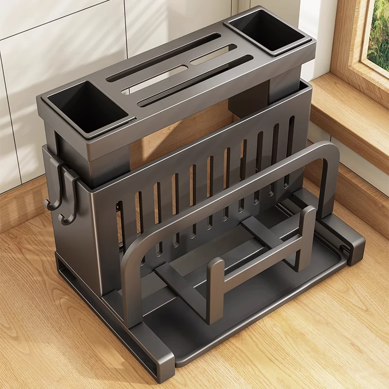 德国品质厨房不锈钢刀架置物架台面刀具筷子菜板一体壁挂收纳架