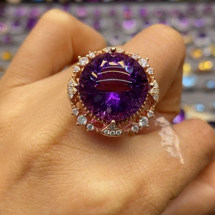 水晶戒指银S925镶嵌天然水晶戒指