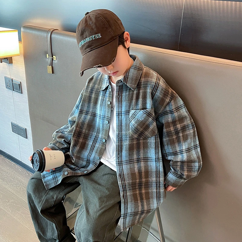 男童春装衬衫2025新款儿童宽松衬衣外穿中大童外套洋气春秋款百搭