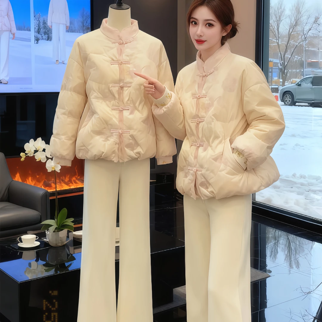 SHALLDOER 新中式气质贵气感蝴蝶保暖外套女冬季加厚盘扣国风棉衣