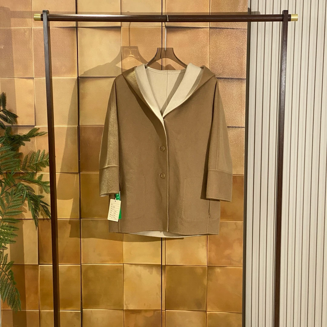 Maxmara Weekend撞色双面穿连帽羊毛大衣/42码/99新/27549