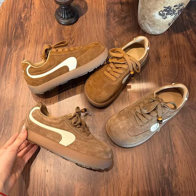 名乌拉草猪皮鞋垫阿甘鞋25秋新款平底运动真皮复古百搭软底板鞋