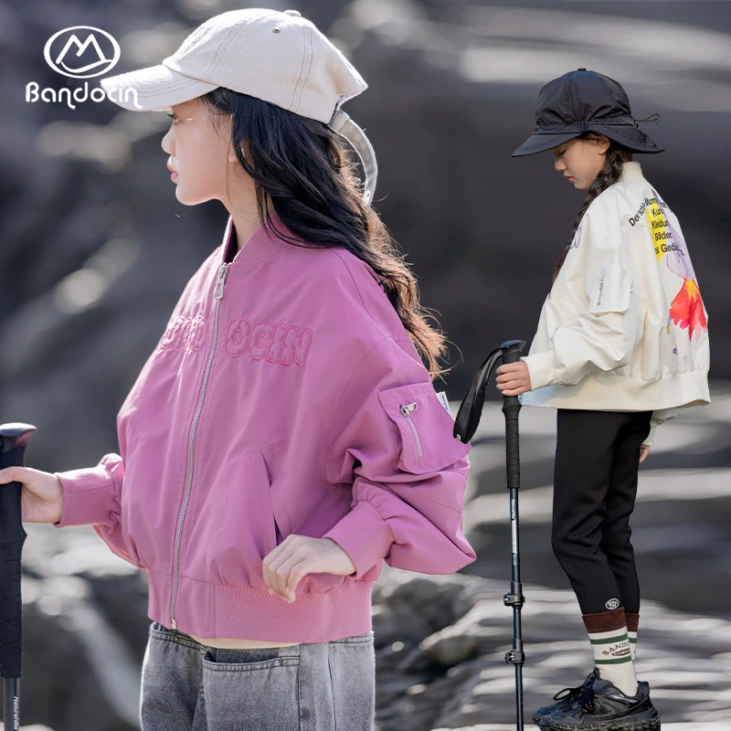 BANDOCIN/半度闲女童外套棒球服秋装儿童休闲洋气中大童宽松开衫