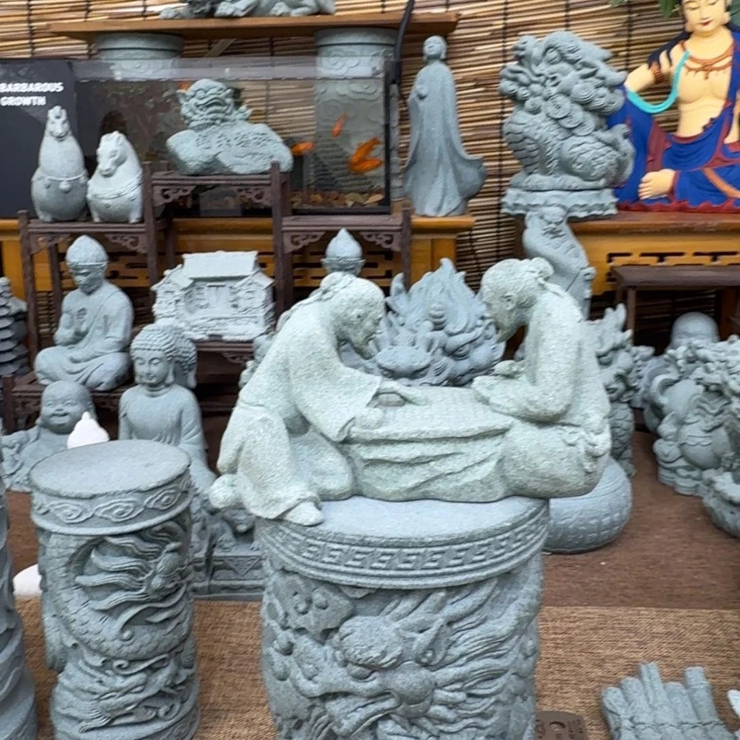 石材青砂石老者下棋