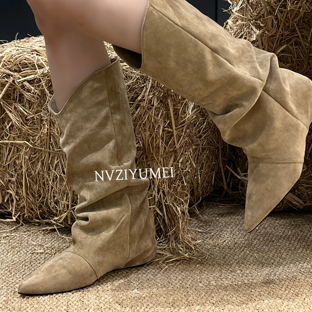 NZZEM女靴复古西部牛仔靴秋季时装靴尖头高筒靴尖头