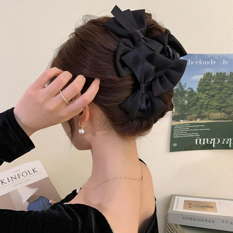 法式优雅蝴蝶结抓夹大号高级感发夹女2025新款后脑勺双面鲨鱼夹潮