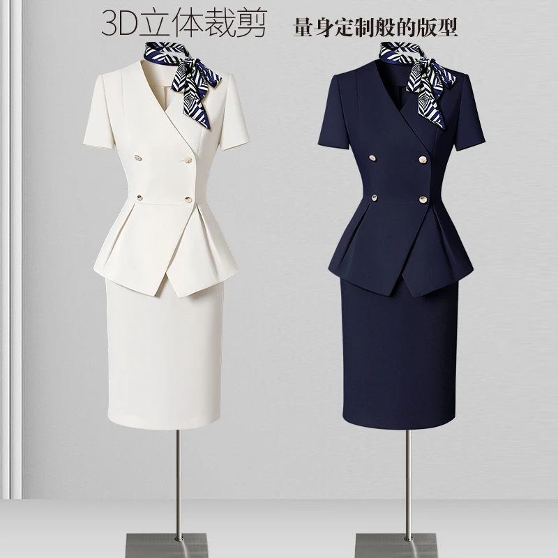 夏季新款职业套装女西装短袖薄款美容院医美工装酒店珠宝店工作服