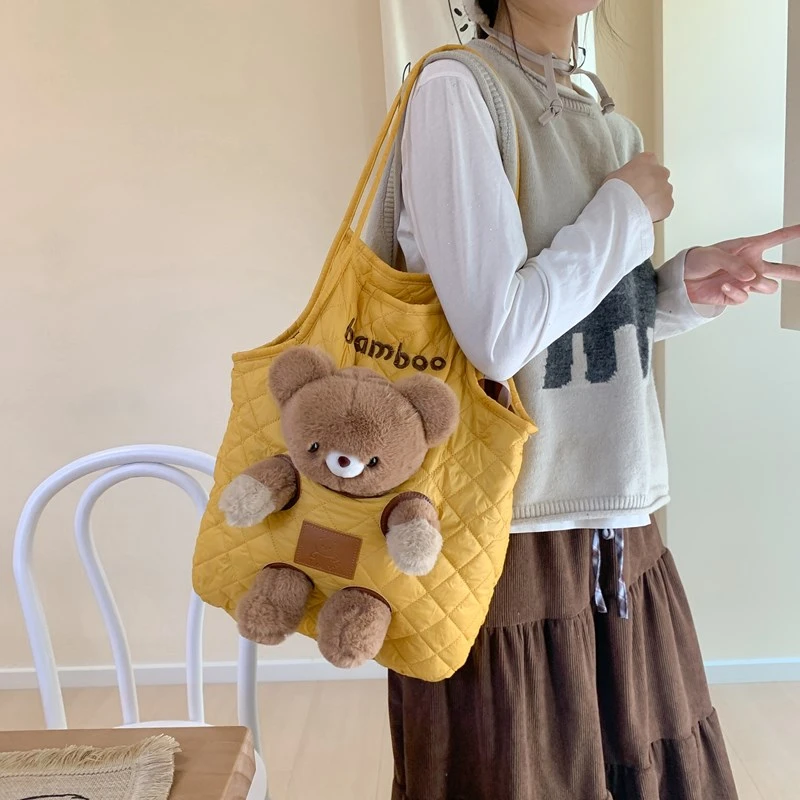 可爱小熊塞娃托特包大容量玩偶单肩包外出娃包卡通熊猫轻便手提包