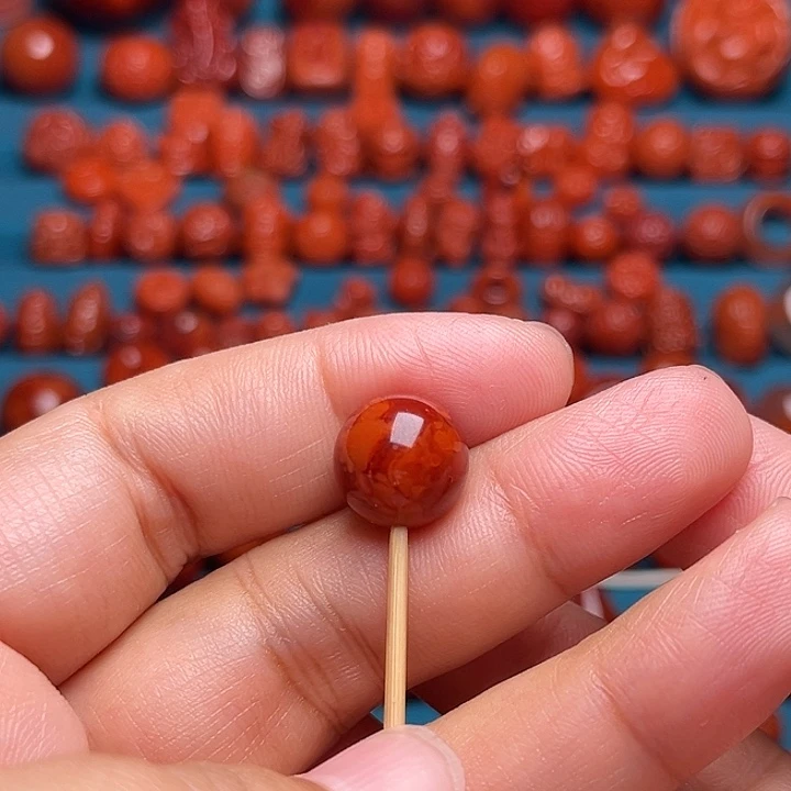 南红玛瑙未镶嵌配饰牛血火焰纹圆珠12mm