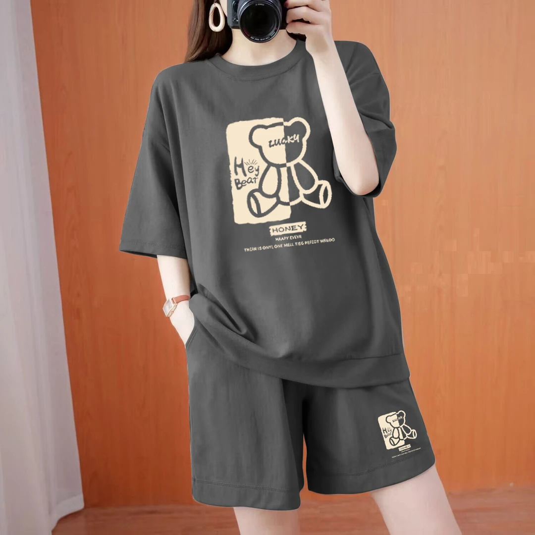 【赠运费险】纯棉休闲运动套装圆领运动薄款宽松时尚半袖短裤大码