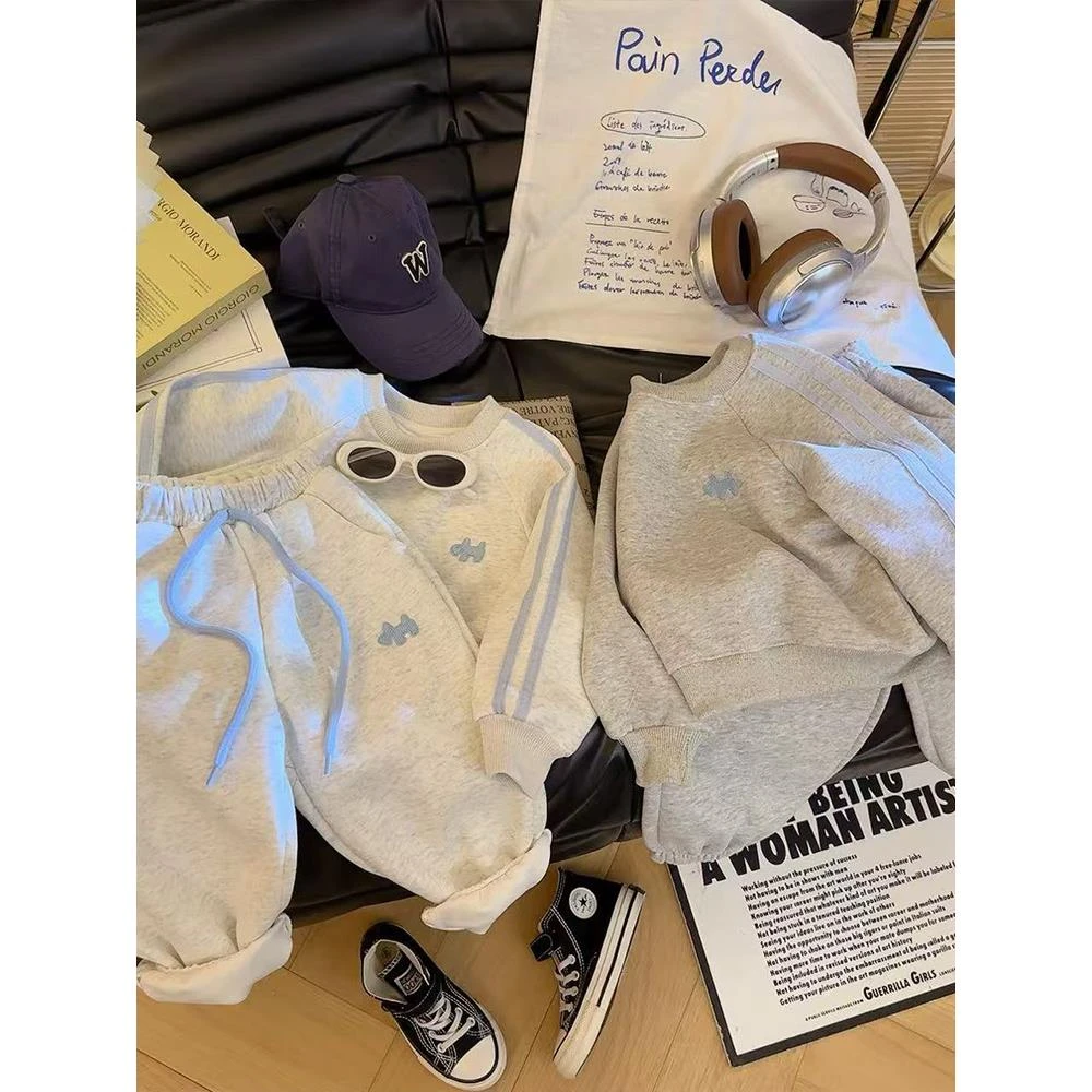 儿童绣花字母运动衫套装2025早秋新男婴顶运动运动裤两件套