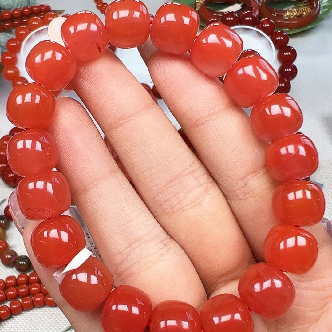 南红玛瑙未镶嵌手串福利 保山大水沟樱桃红老型卡11+