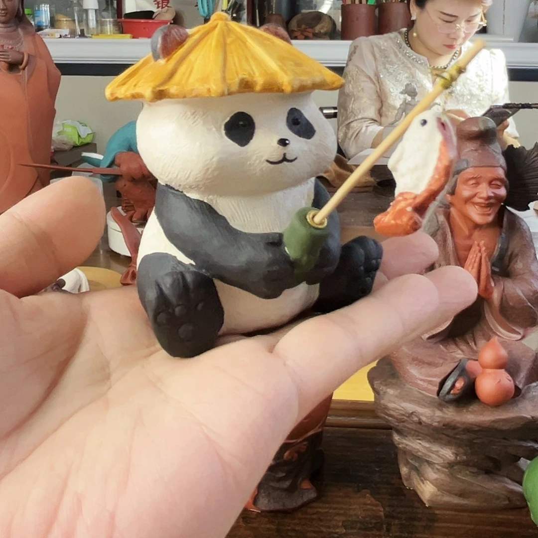 紫砂茶宠老*干熊猫钓鱼！