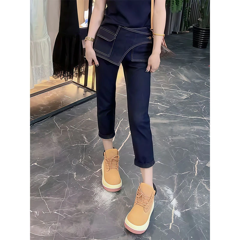 2025年弹力百搭八分牛仔裤女秋季新款小个子高腰显瘦直筒烟管裤子