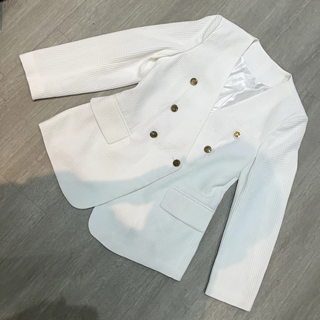 秋冬时尚V领双排扣高雅挺阔西装外套（轻微脏洗下就好）-果梓272