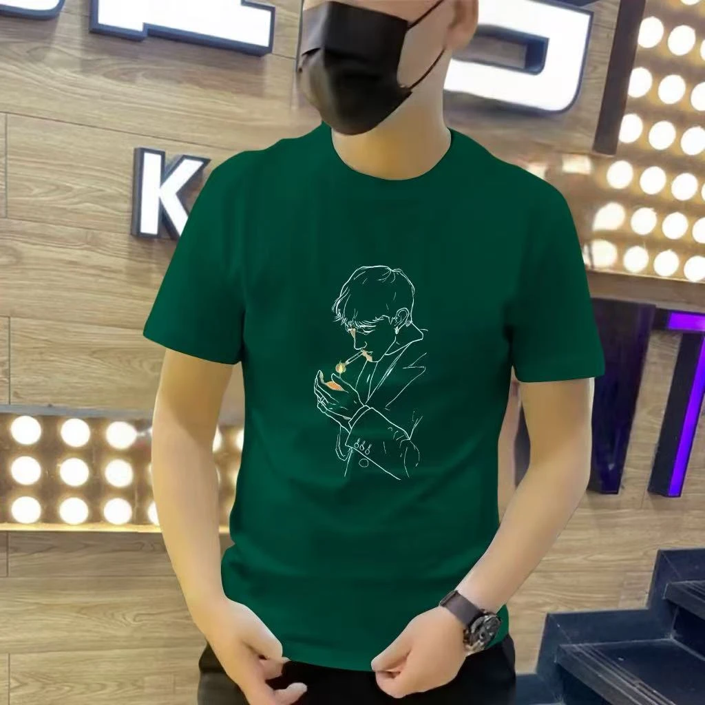 2025重磅男士个性休闲短袖T恤韩版潮流时尚百搭修身潮流圆领上衣