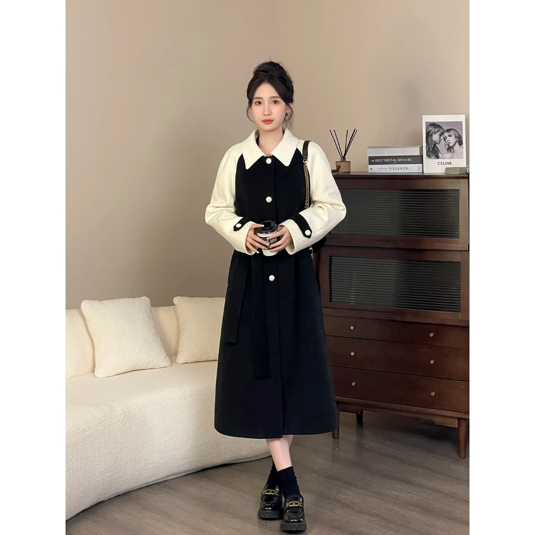 凯哥福利【伯爵千金】毛呢外套法式黑白撞色大衣L2023091202