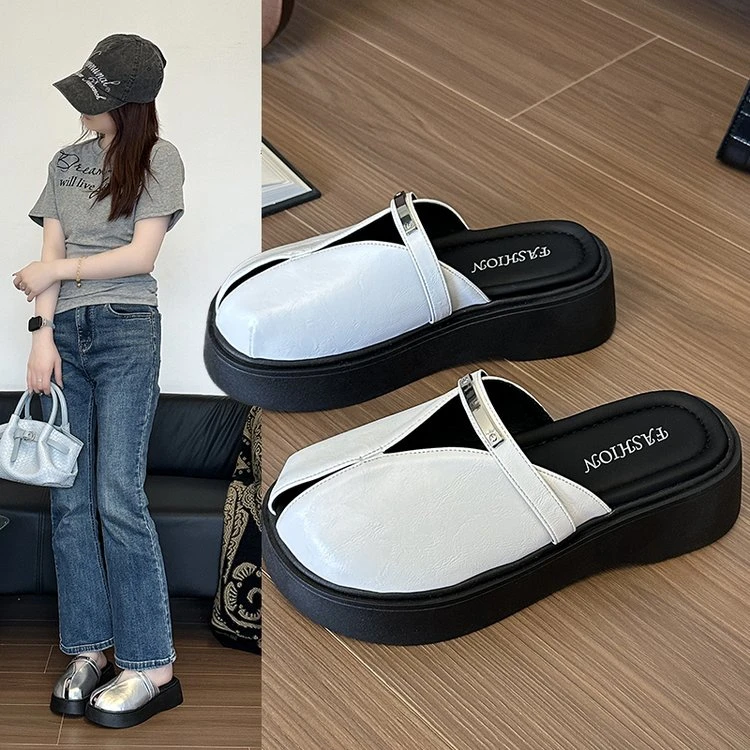 欧洲站厚底包头半拖鞋女夏季外穿2025新款时尚百搭一脚蹬懒人凉鞋