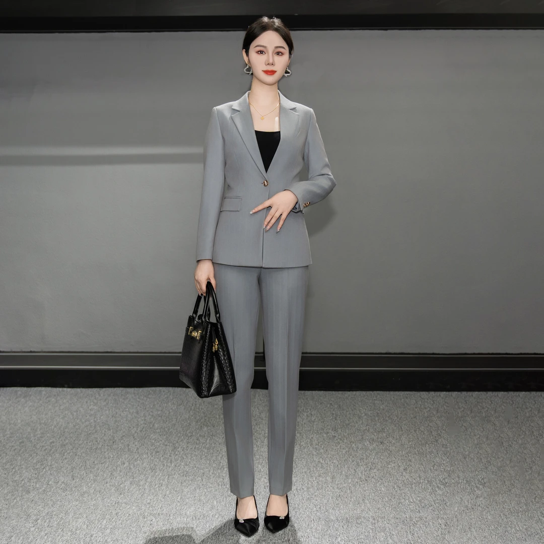 Falaibang/法莱邦0277-13春秋款灰色长袖小脚裤西装套装