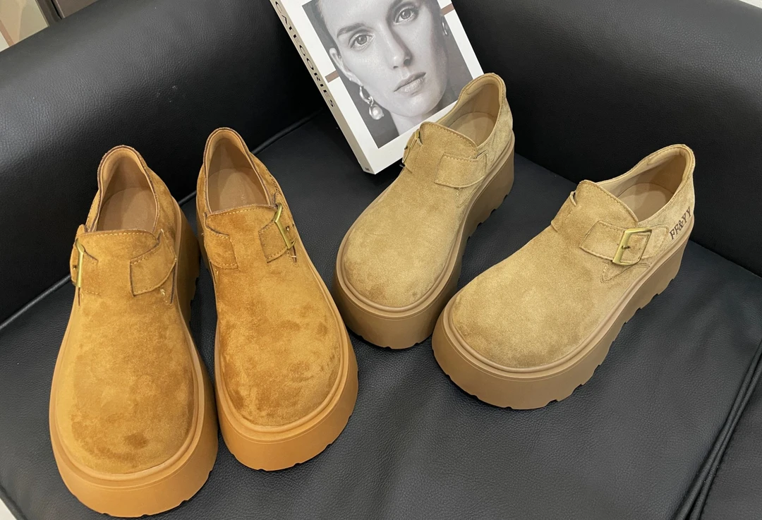 D松糕底勃肯鞋女复古磨砂百搭厚底大头休闲单鞋8670-77