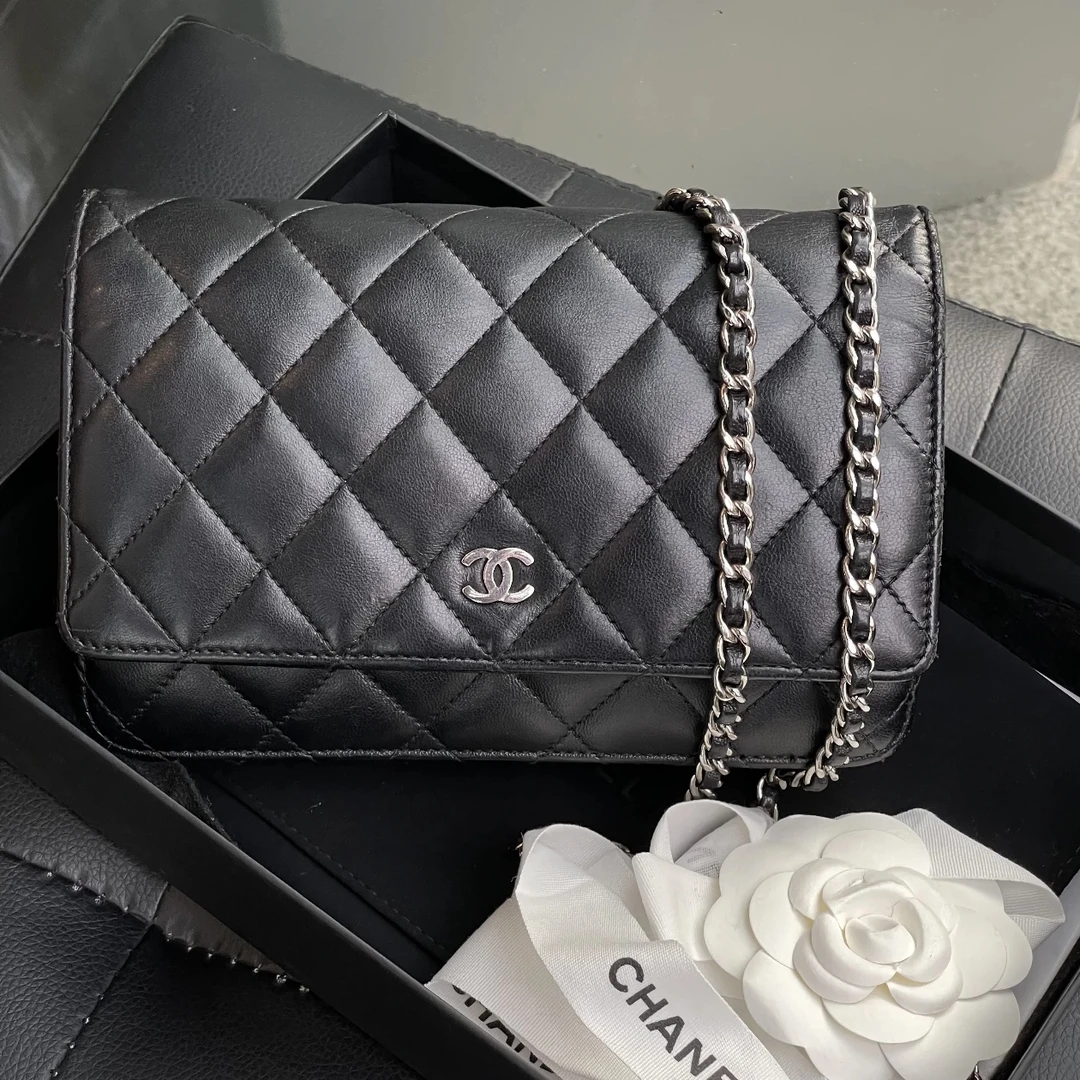 95新 Chanel/香奈儿 7姐专场/黑银羊发财包woc  25开