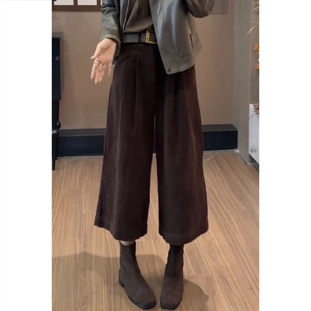 复古做旧阔腿裤设计感高腰休闲裤女新款美拉德风八分裤宽松直筒裤