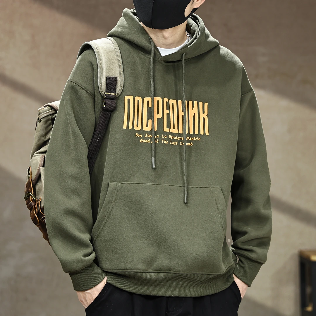高端重磅400g印花连帽卫衣男秋季美式大码宽松休闲外套长袖上衣潮