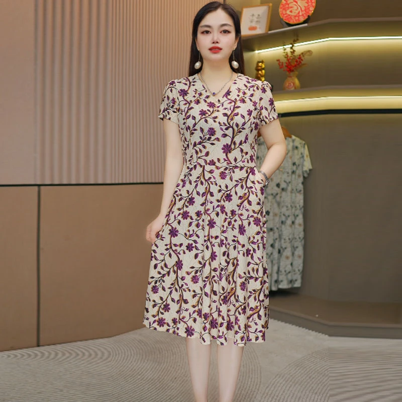 妈妈夏装短袖连衣裙女夏季2025新款宽松时尚女士气质夏款裙子