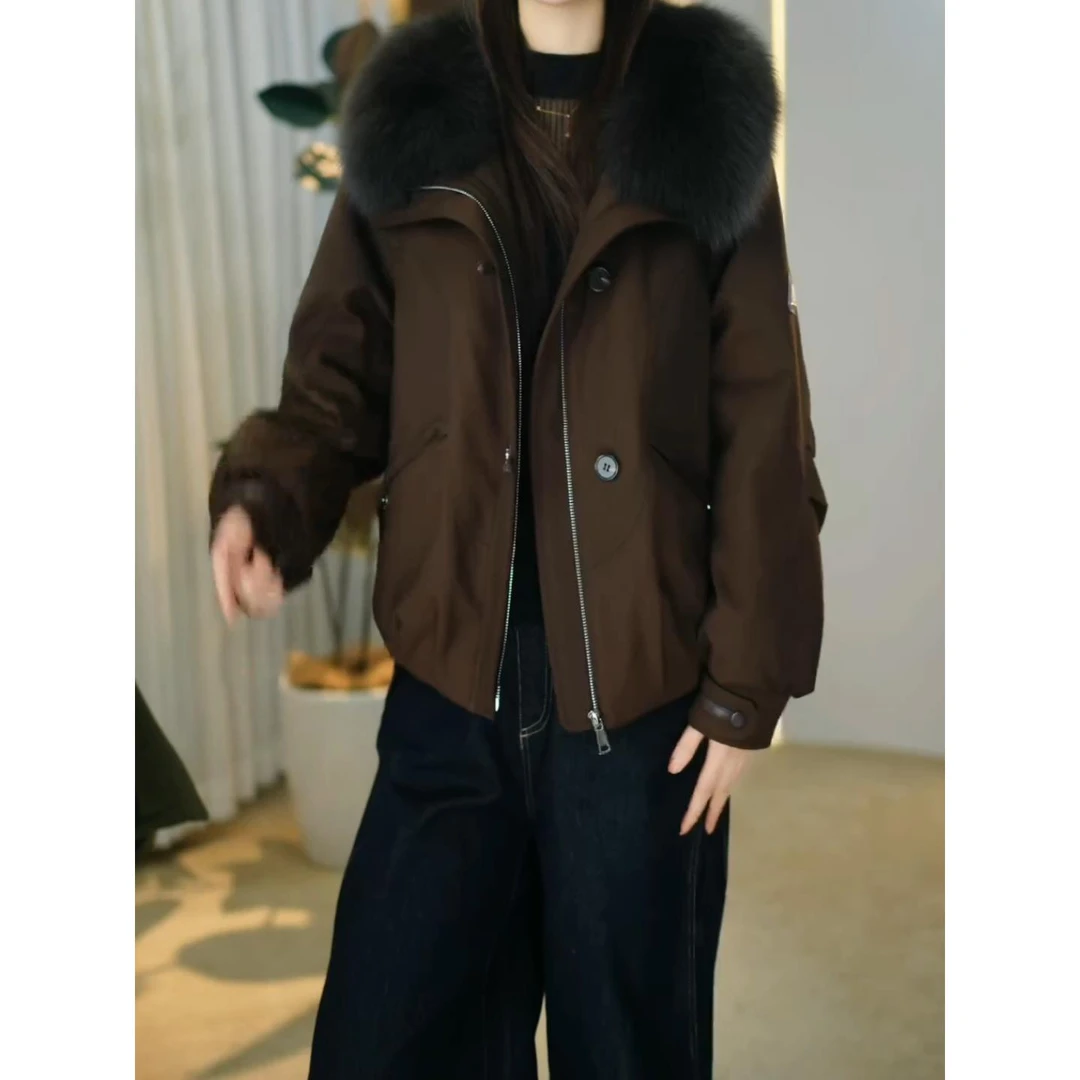 宽松鹅绒短款狐狸毛简约羽绒服2025冬季新款高端精致加厚保暖外套