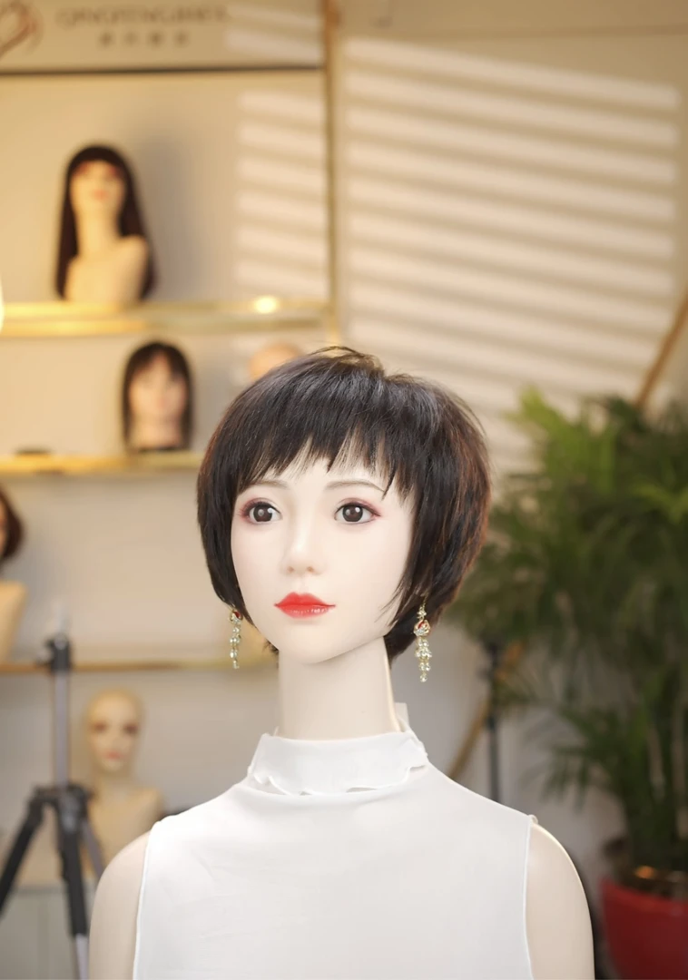 女士真人发丝手工钩织全真人发头套遮盖白发