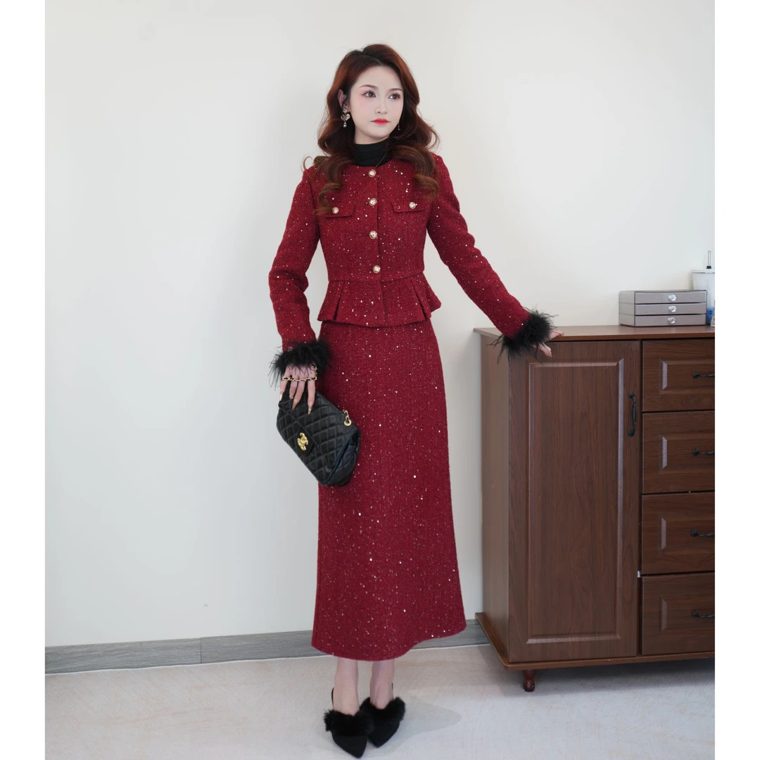 【加棉加厚】【巴黎夜宴】千金小香风套装加厚小香风外套时尚裙子套装