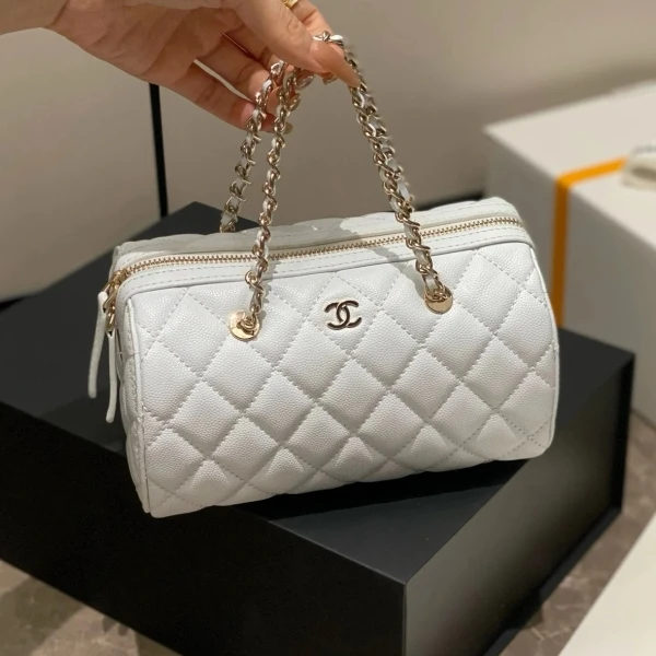 未使用 Chanel/香奈儿 【小花Han】波士顿 手提包 白色镭射标