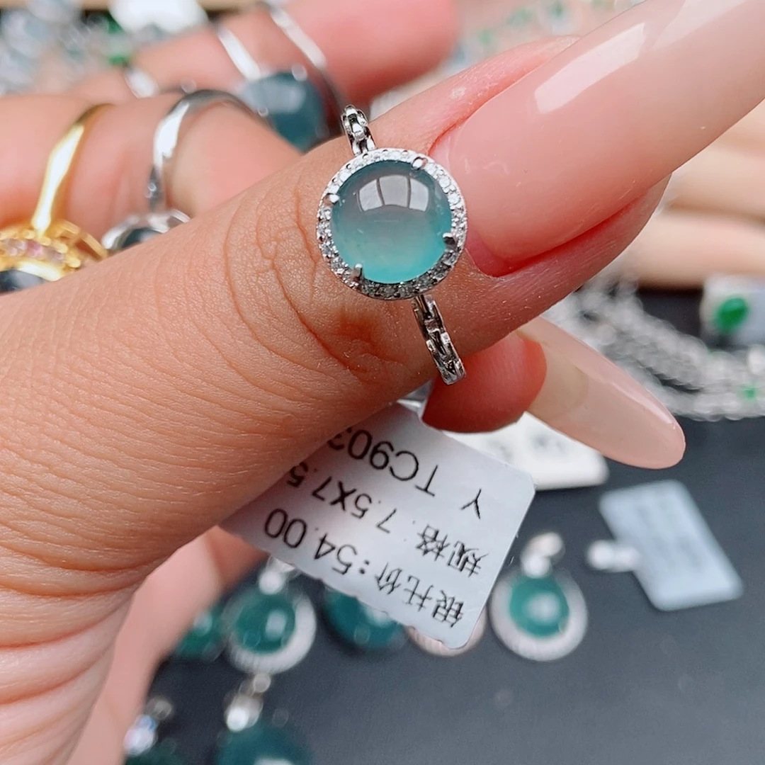 翡翠戒指银S925镶嵌45874