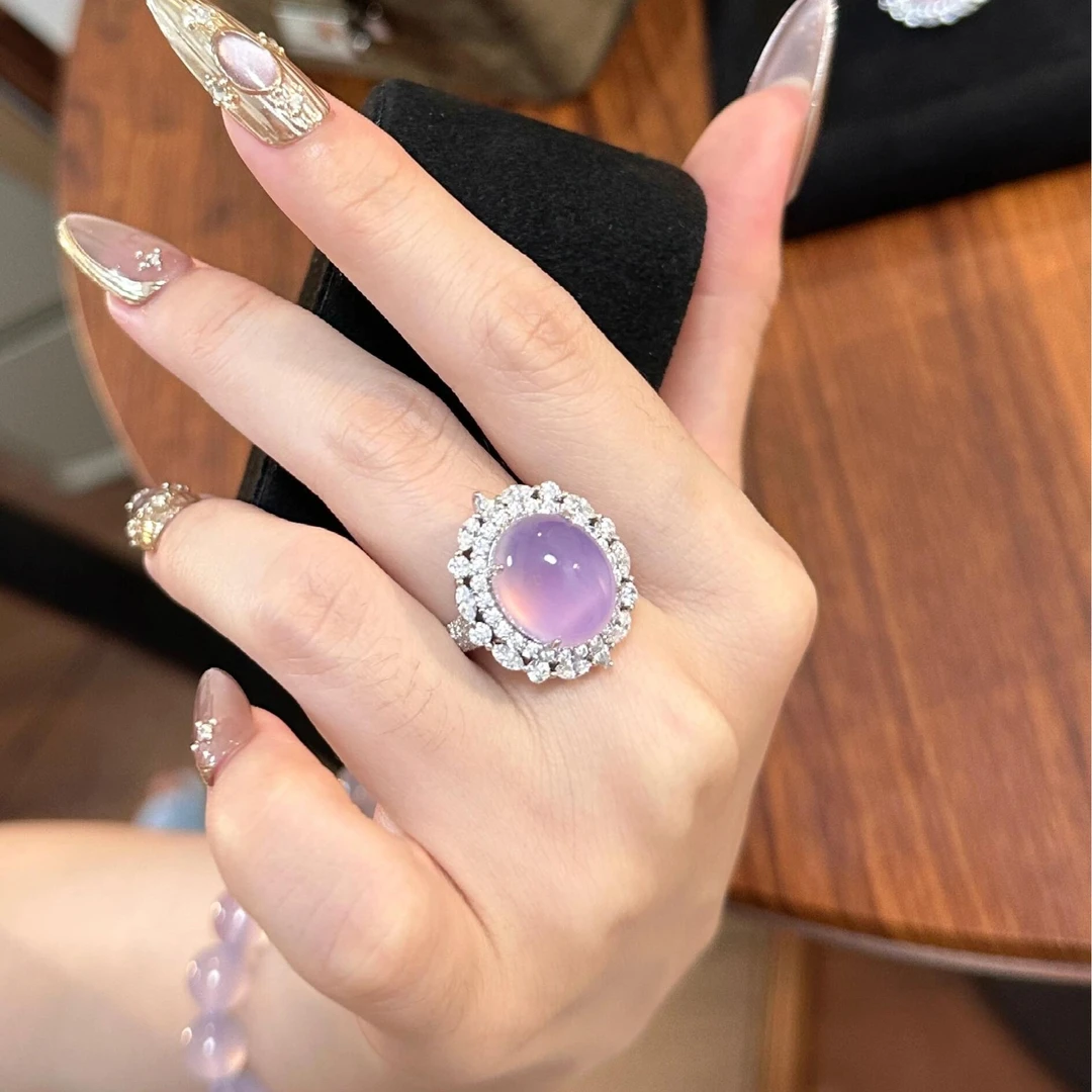 【专属】新款网红紫罗兰玉戒指天然冰透玉髓紫霞仙子玛瑙首饰礼物