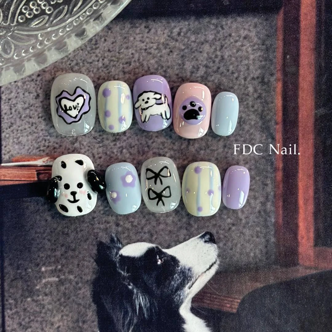 【椰椰家】•纯手工穿戴甲•紫色小狗