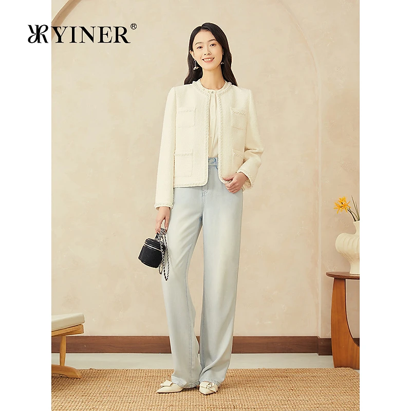 YINER音儿专选2025新款闪丝钉珠法式小香风粗花呢优雅短外套