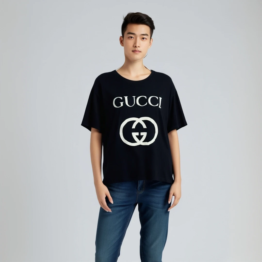 99新 GUCCI/古驰 12935118 双G印花圆领短袖 黑色 XXXL码