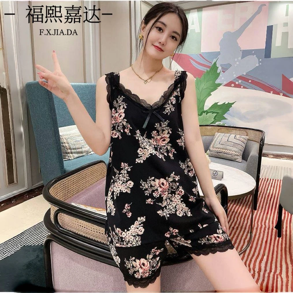 【人好评】睡衣女士夏季新款印花吊带短裤套装时尚年轻