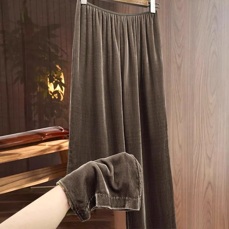 金丝绒阔腿裤宽松外穿风松弛感裤子女秋冬高腰垂感窄版直筒后妈裤
