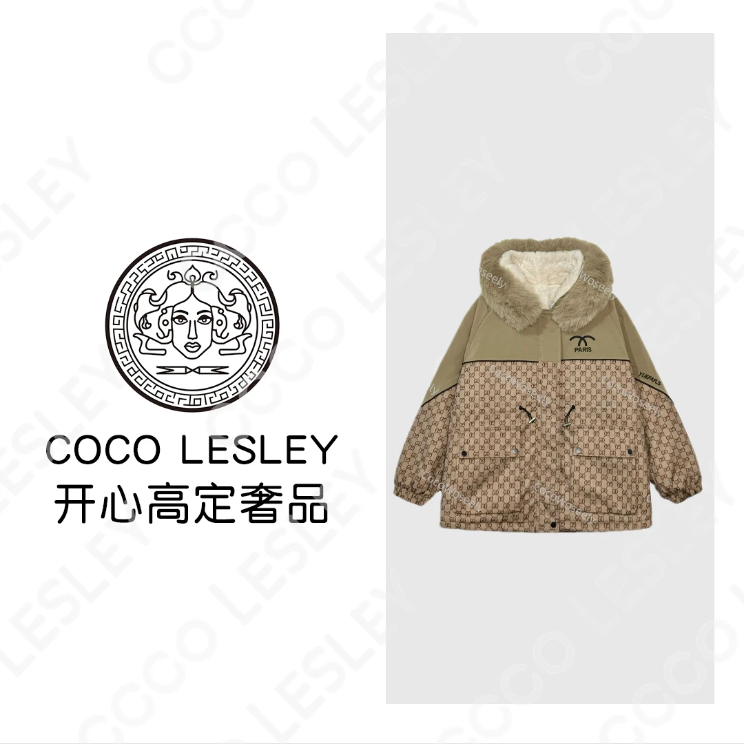 【COCO LESELY】G印花毛领宽松连帽夹棉加厚冲锋衣
