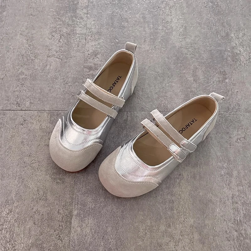 双魔术贴一脚蹬玛丽珍百搭女鞋浅口夏季新款软底复古拼色圆头单鞋