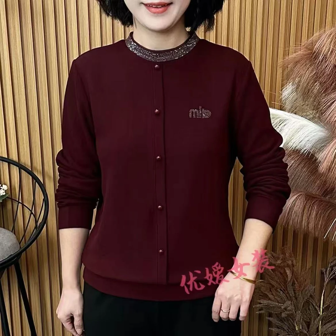 中老年妈妈装双面德绒保暖烫钻宽松显瘦百搭时尚洋气妈妈装长袖